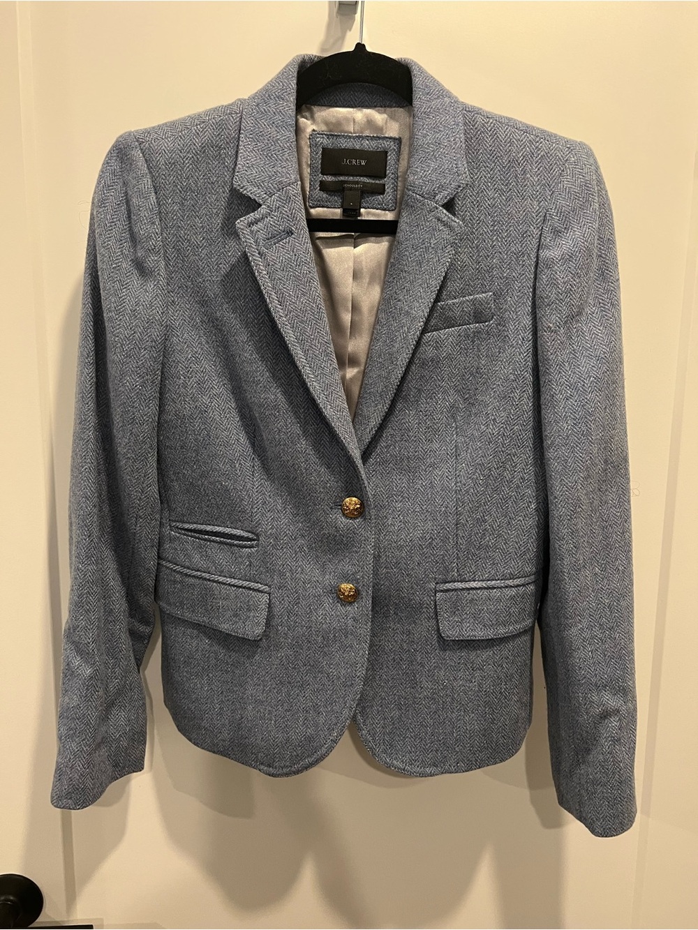 J. Crew Light Blue Herringbone Blazer with Gold Buttons